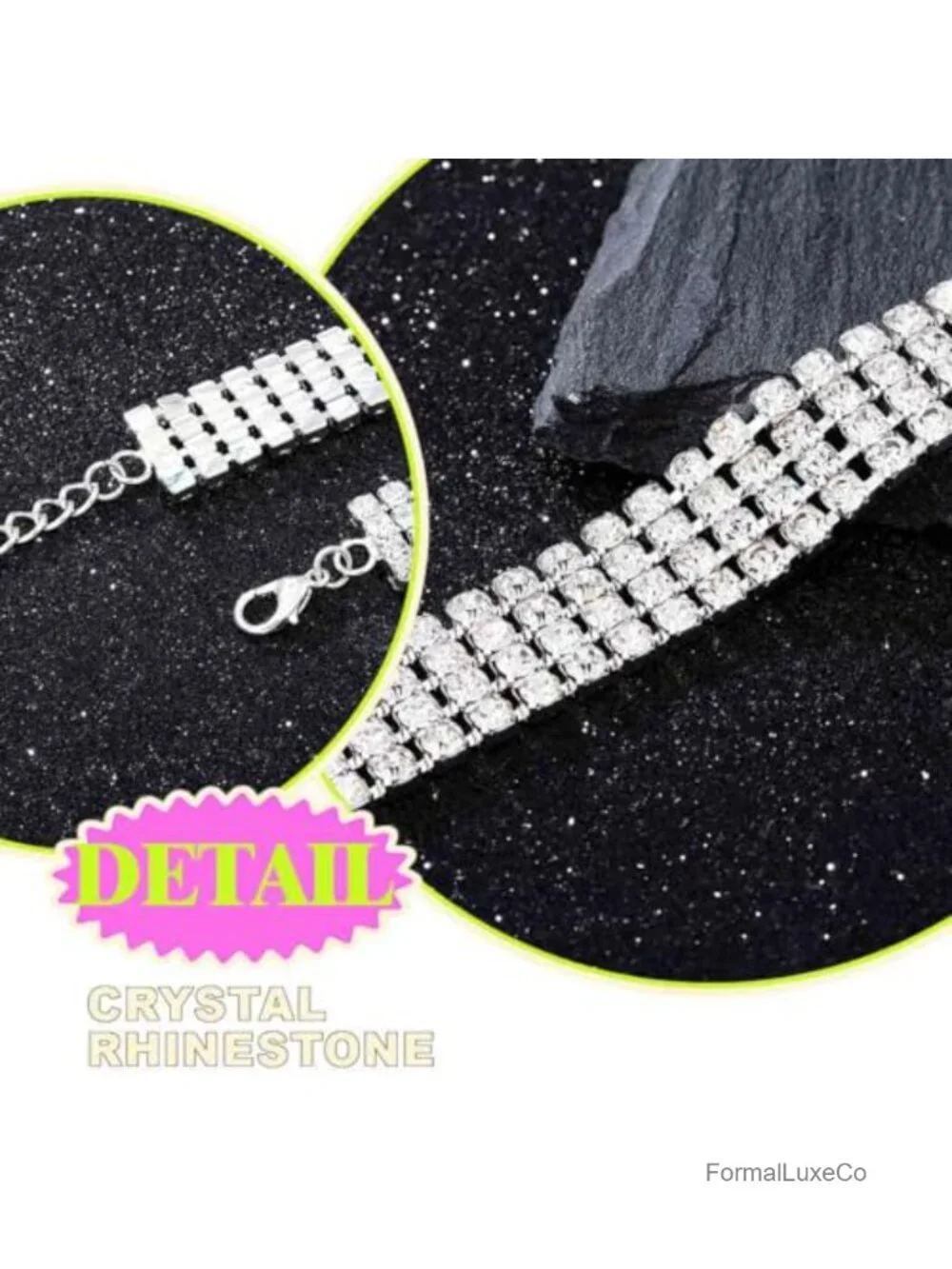 Cubic Zirconia Rhinestone Choker Necklace - Silver Alloy Box Chain with Lobster